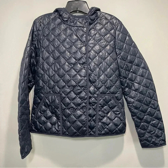 J.Crew Navy Double Breasted Quilted Puffer Jacket Women size Medium - Picture 1 of 11